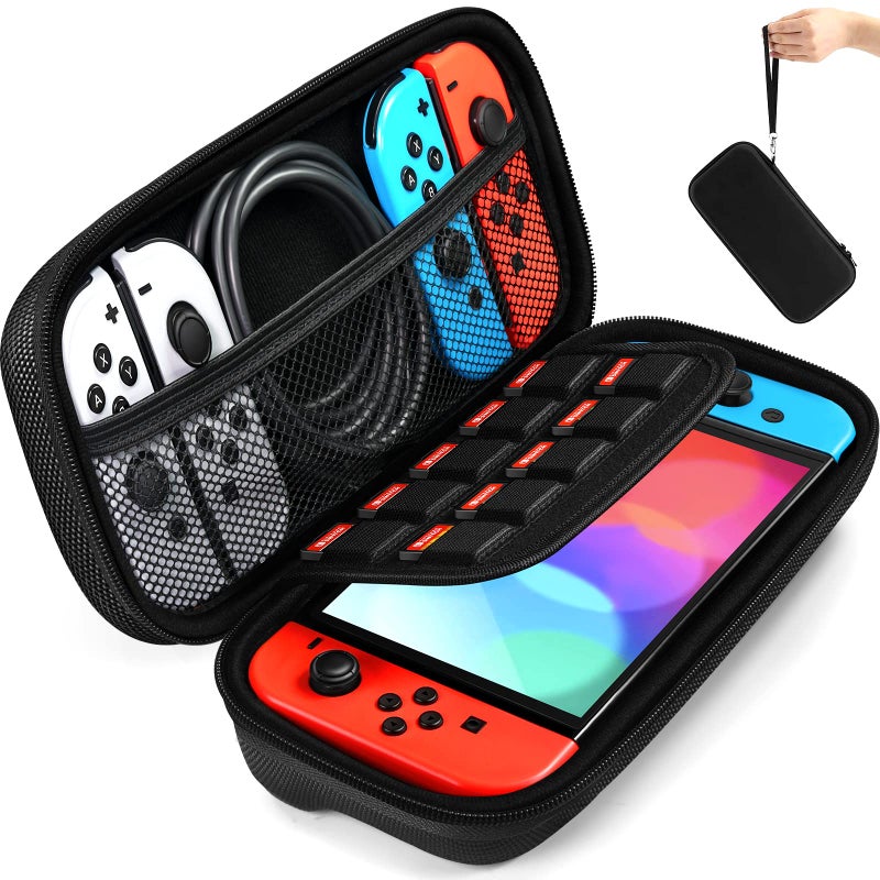 ivoler Carrying Case for Nintendo Switch and NEW Switch OLED Model(2021),Portable Hard Shell Pouch Carrying Travel Game Bag for Switch Accessories Holds 10 Game Cartridge (Black) - Image 1